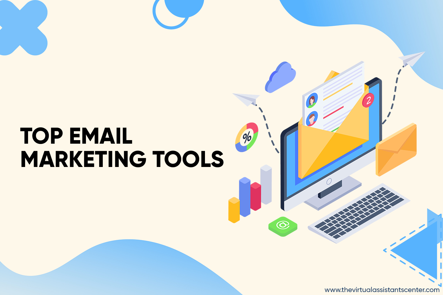 A graphic showing the top email marketing tools for 2024.